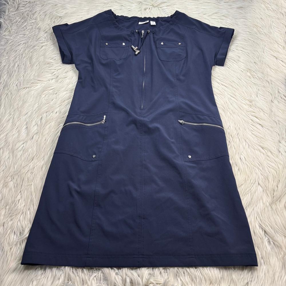 Zenergy Chico's Women's M (1.5) Navy Half Zip Shift Dress Pockets Travel Sporty